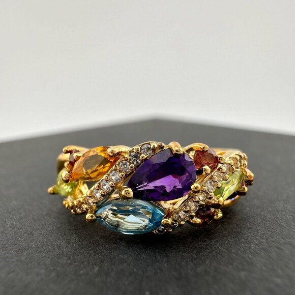 Colorful Gemstone Bouquet Ring in Sterling Silver with 14kt Gold Overlay - Picture 11 of 16